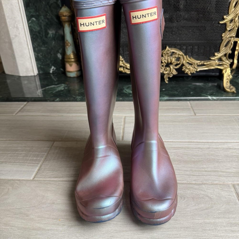 HUNTER Nebula Blue Wave‎ Iridescent Original Short Rain Boots Size 5 RARE Color